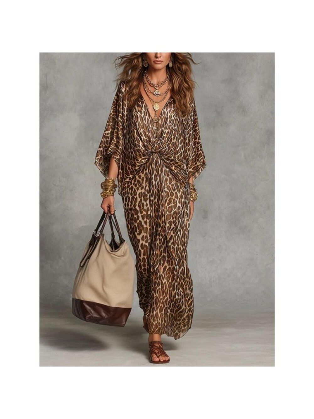 Leopard Print V-Neck Maxi Dress
